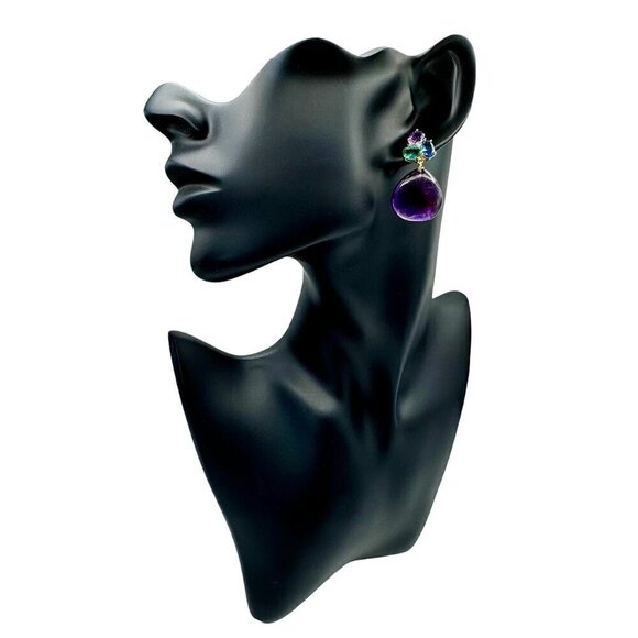 NWT Statement Amethyst Drop Earrings Teardrop 18K Gold Plated Crystal Accents - Picture 9 of 11